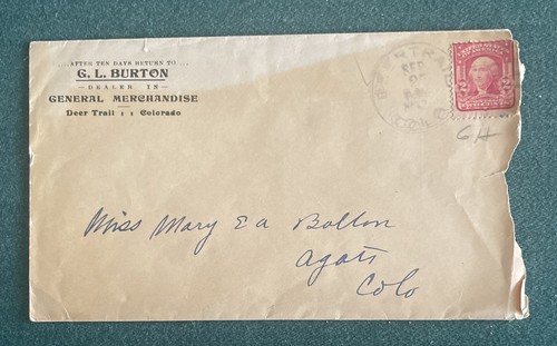 1900 Brief G L Burton General Merchandise Deer Trail Colorado