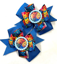 Beautiful Brightly Colored Cats inspired set of pigtail hair bows for girls.