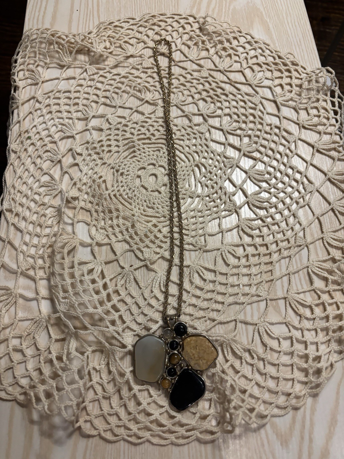 Vintage Artisan Multi Stone Statement Pendant Nec… - image 7