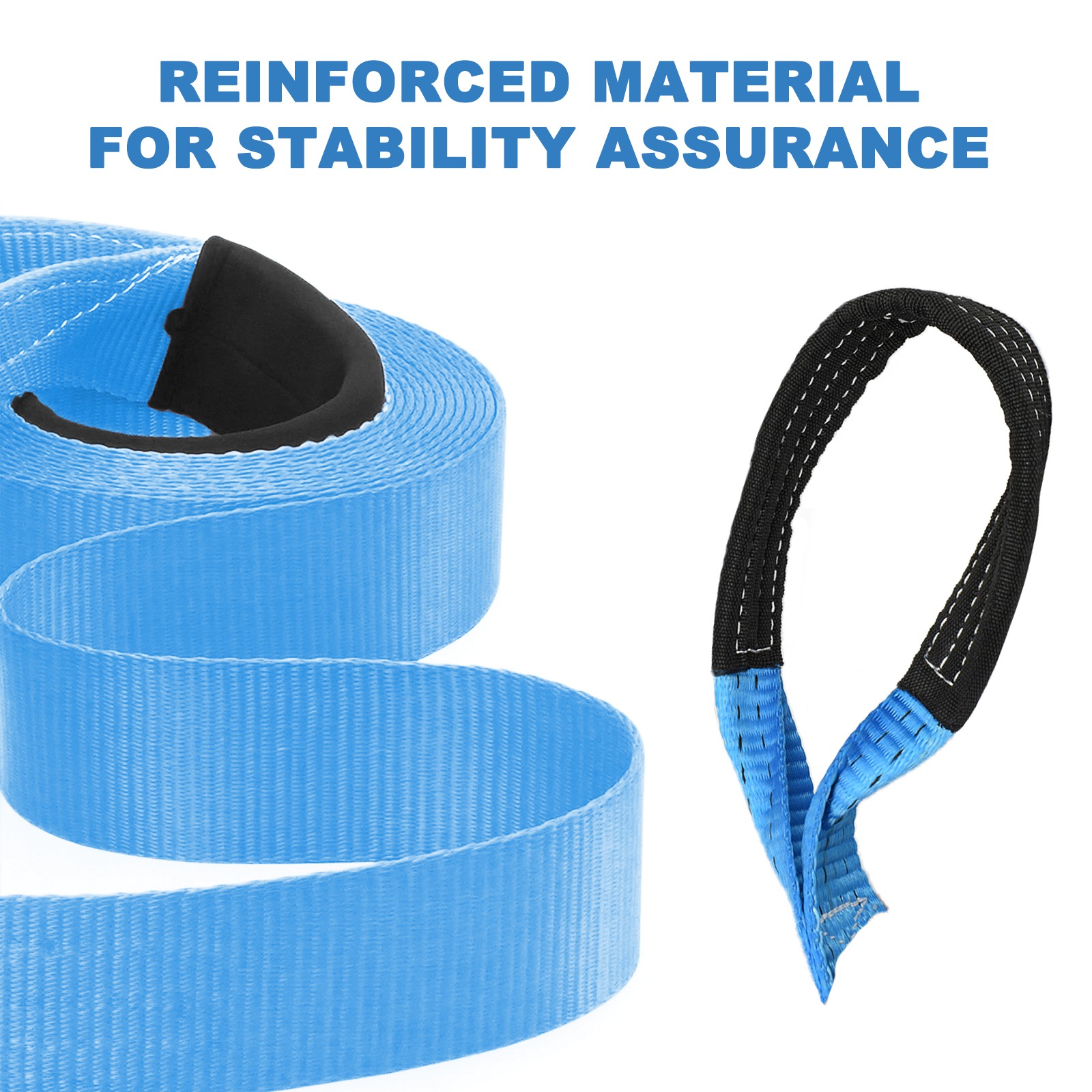 16' Heavy Duty Tow Strap Car Boat Trailer 17000Lb Towing Recovery Rope  Shackles