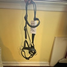 Black Leather Bitless Bridle Sidepull Flat Reins Stainless Steel Buckles