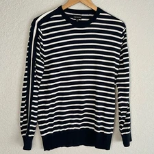 Club Monaco Navy Blue Stripe Men’s Sweater Nautical Coastal Preppy Y2K Seaside