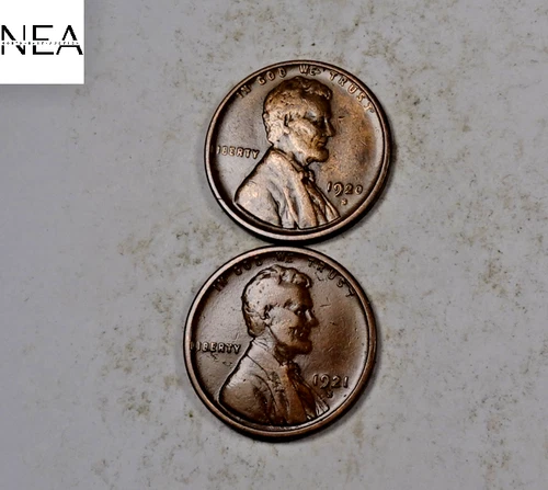 1920-S+1921-S Lincoln Wheat Cent Set/Lot ~ Very Fine VF ~ 2 Coins ~ ZWL49