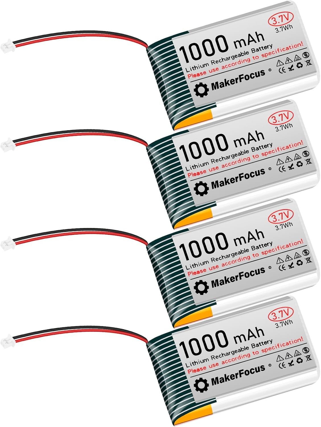 4Pcs 3.7V Lithium Rechargeable Battery JST1.25 Connector 2Pi