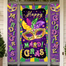 Mardi Gras Decorations Banner a Set of 3, 12" X 71" New Orleans Party Porch Sign
