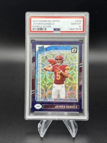 2024 PANINI DONRUSS OPTIC PURPLE SCOPE #248 JAYDEN DANIELS ROOKIE RC PSA 10