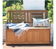 Meranti Wood Outdoor Storage Bench with Teak Oil Finish 