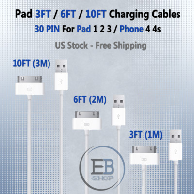 Tablet Cable 3ft / 6ft / 10ft 30 PIN USB For Pad Pro Mini Touch White Charger