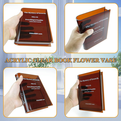 Brown Book Flowers Vase - Cute Bookshelf Decor, Unique Vase for Book Lovers, Art - 第 5/12 張圖片