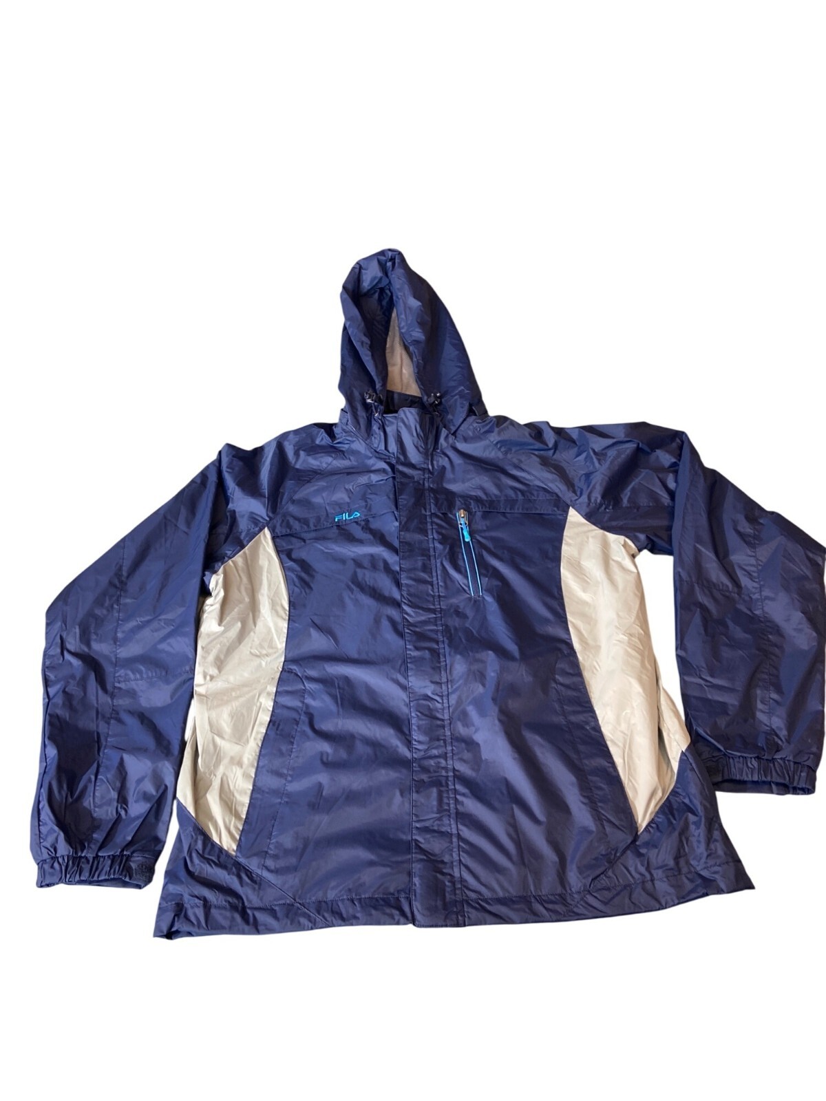 Giacca a vento Fila uomo XXL con cappuccio blu navy beige leggera zip tasche