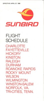 Sunbird Airlines timetable 1980/04/27