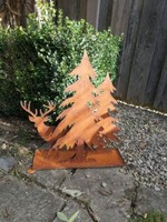 Edelrost Dekotablett Hirsch Mit BäUmen Weihnachtsdeko Rost Wildtiere Gartendeko