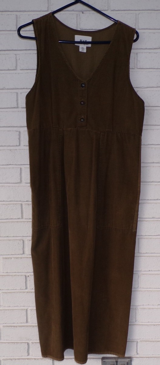 Flax Corduroy Dress Women's Size S Olive Green Pinafore Jumper