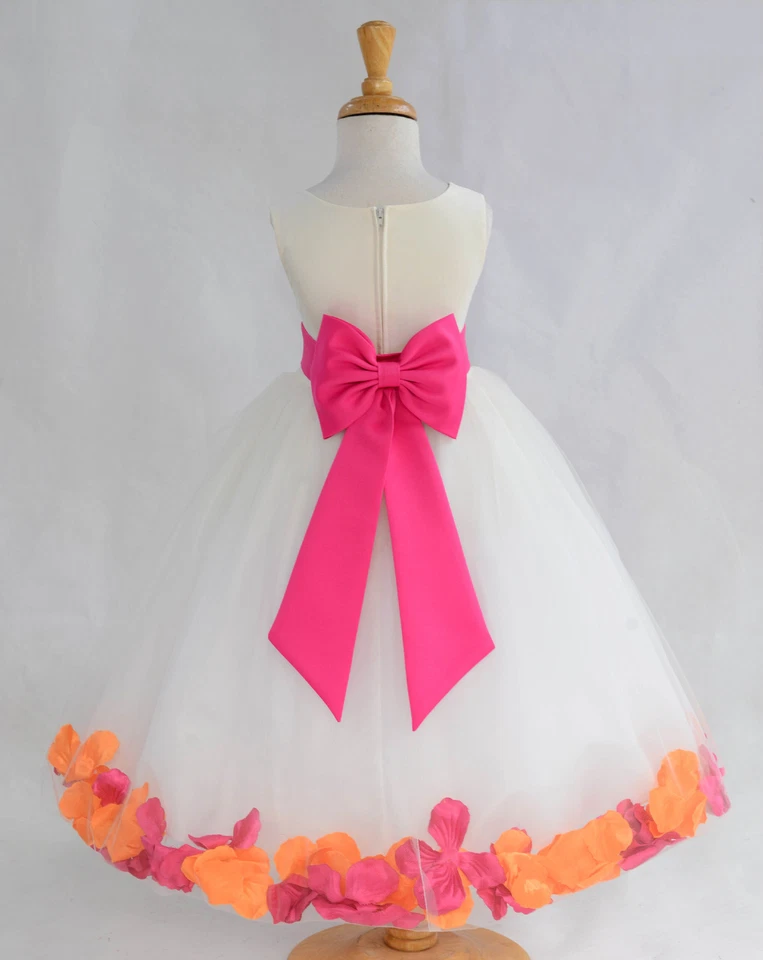 VESTIDO MARFIL FIESTA NAVIDAD ROSA PÉTALO BODA FLOR NIÑA 9M 2 4 6 8 10 12 14 Foto 2 de 2