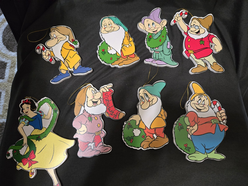 Vintage Snow White and Seven Dwarfs Wood Ornaments Walt Disney Kurt Adler 8 PCS