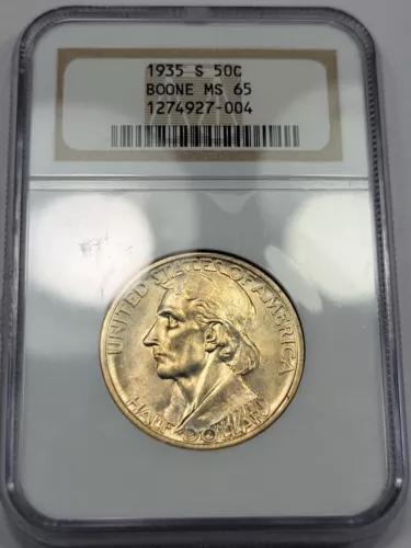 1935 S 50c Boone Commemorative Half Dollar NGC MS65 Great Luster *J73