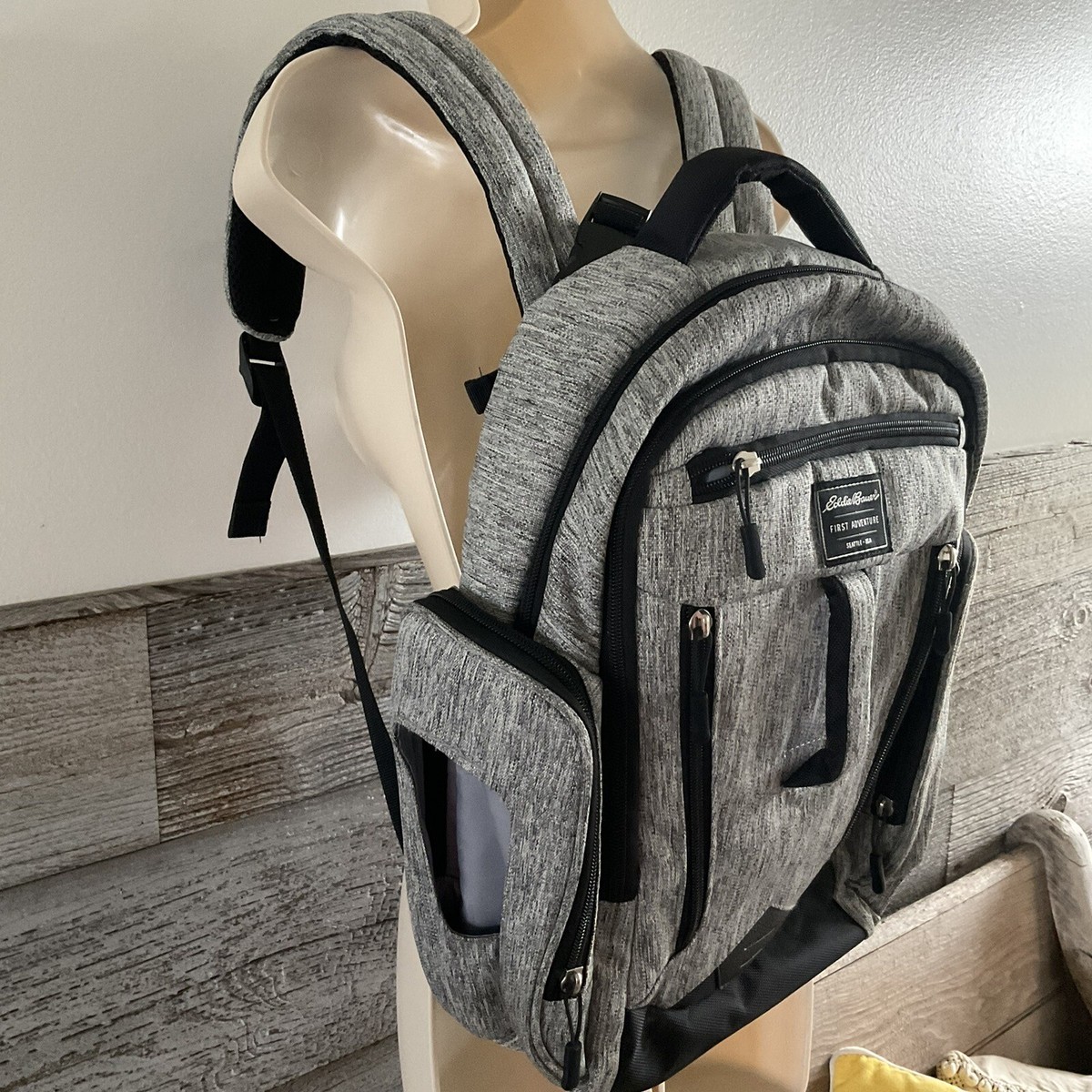 Eddie Bauer First Adventure Diaper Bag Backpack Gray Black Nylon