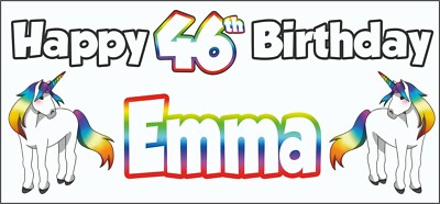 Unicorn 46th Birthday Banner x 2 - Party Decorations - Personalised ANY NAME