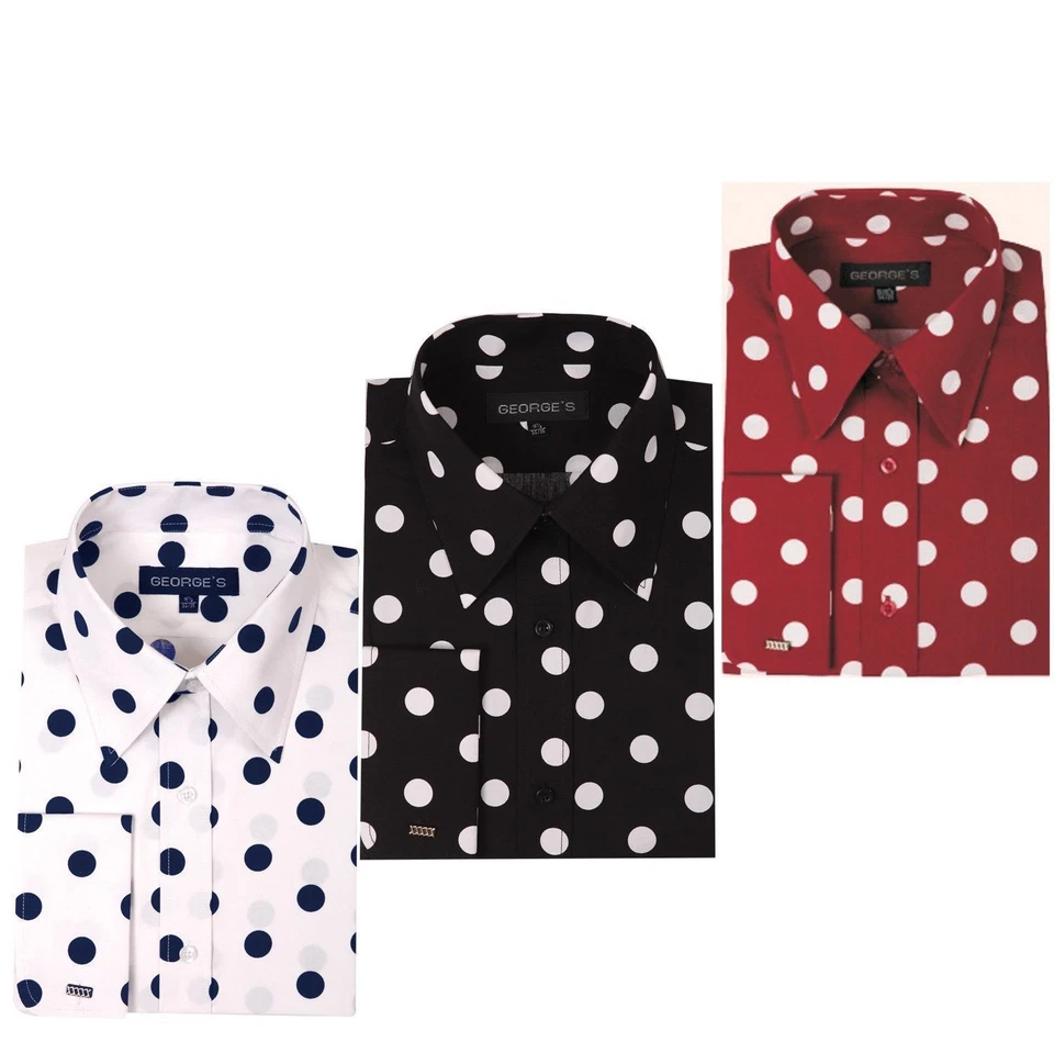 Men's 100% Cotton Polka Dot Design Dress Shirt Black/White White/Navy Size 15~20 - Image 3 of 4