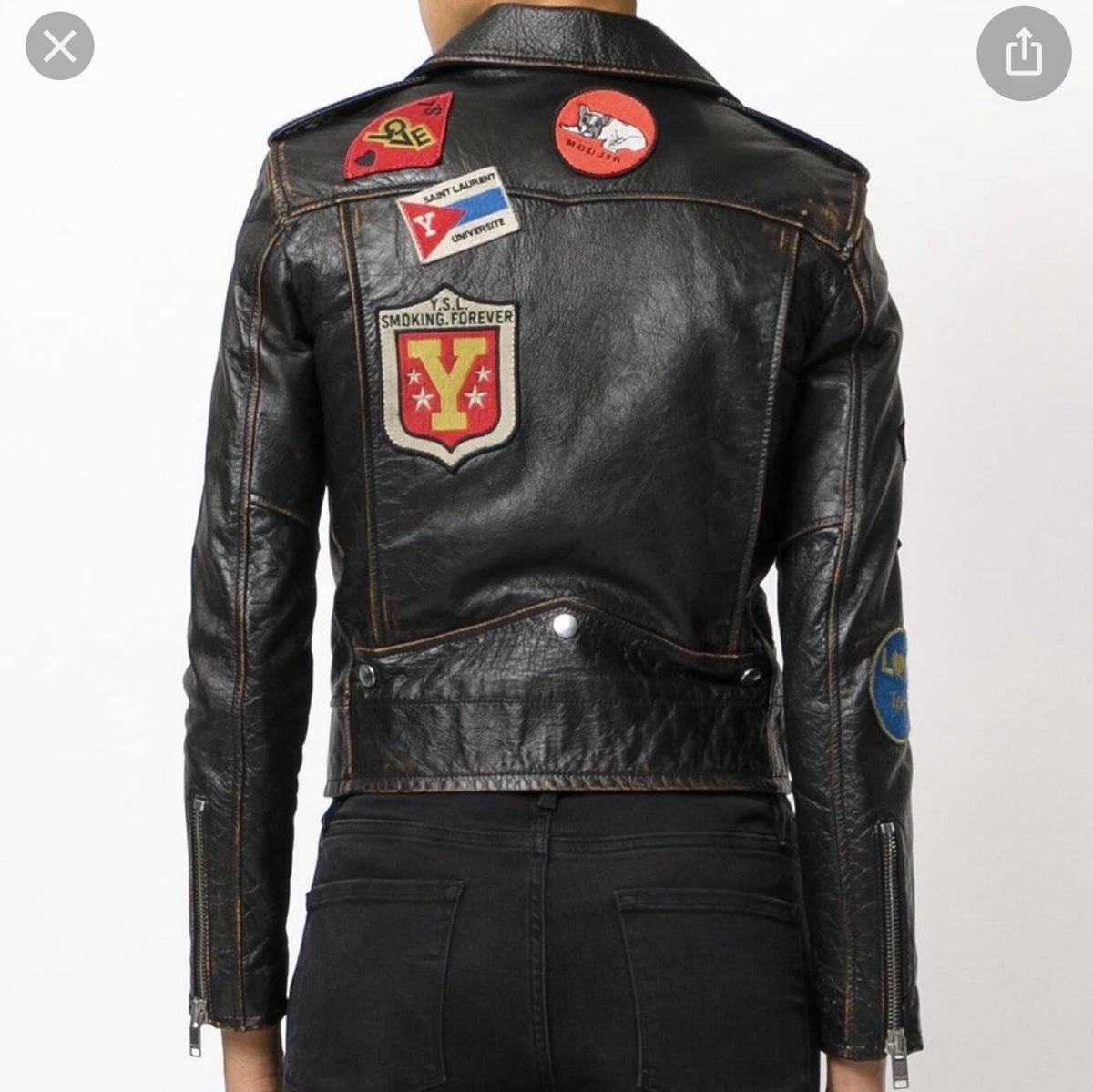 NWT AUTHENTIC YSL SAINT LAURENT MULTI-PATCH MOTORCYCLE JACKET SIZE