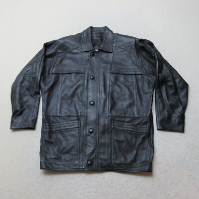 VINTAGE Echt Leder Jacke Herren Medium schwarz Knopfleiste James Cyprus Oversize