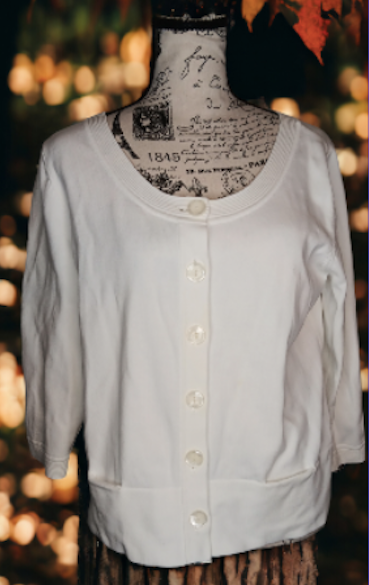 J Jill White Stretch Button Front Cardigan Sweater Medium Petite PM
