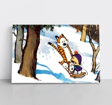Calvin And Hobbes Framed Canvas Wall Art Print - Kids Cartoon Bill Watterson