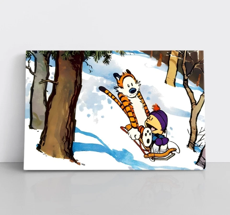 Calvin And Hobbes Framed Canvas Wall Art Print - Kids Cartoon Bill Watterson
