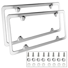 1x Slim 4-hole Stainless Steel Mirror Polished license plate frame holder w/ Cap