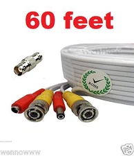 60ft BNC Video and Power Extension Cable with Connector for CCTV Security Camera