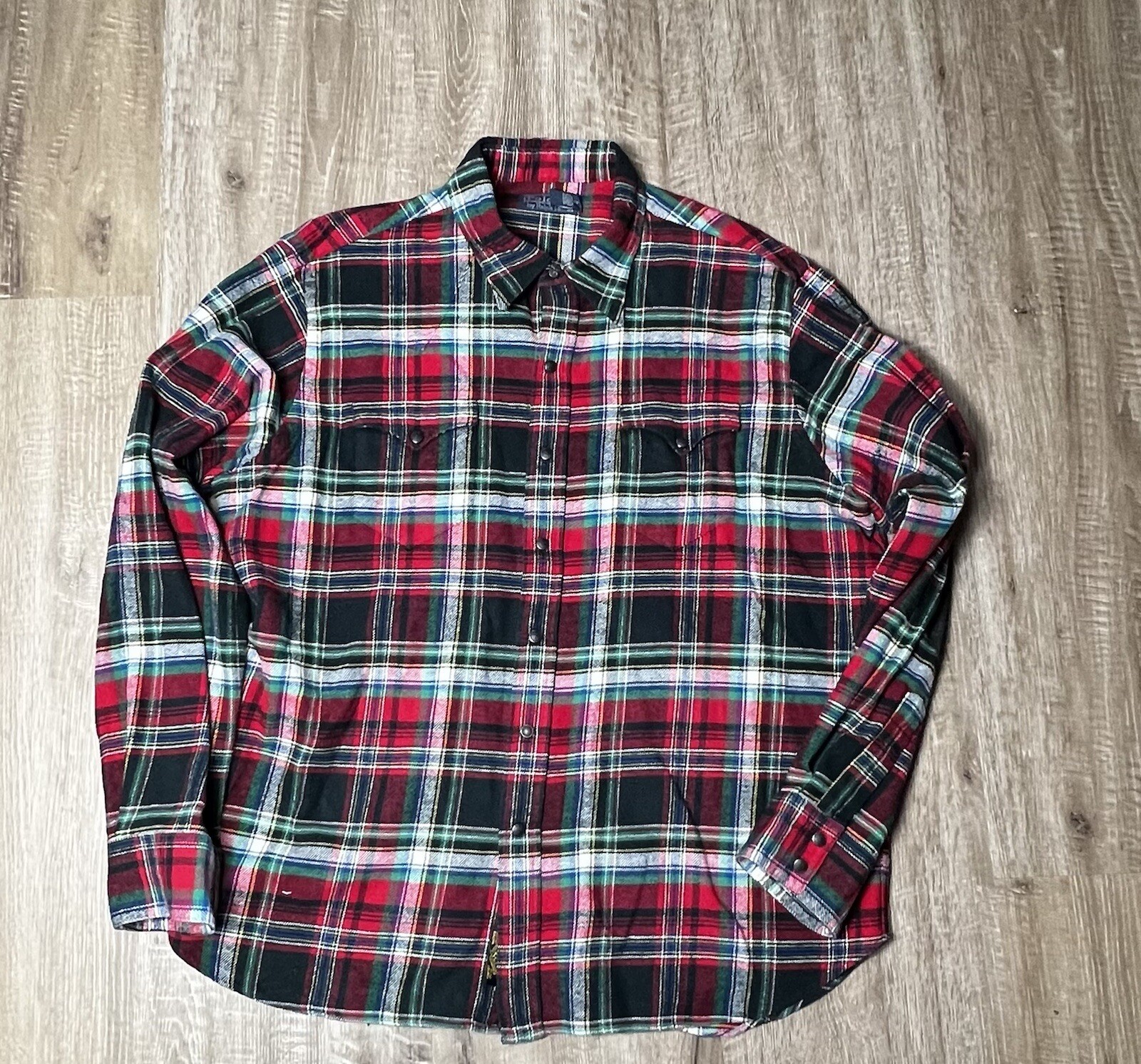 Polo Ralph Lauren Snap Button Flannel Shirt Elbow Pat… Gem