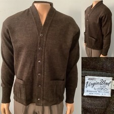 Vintage Early 1950  s Brown 100 Virgin Wool Cardigan Deadstock Size M Sold ASIS