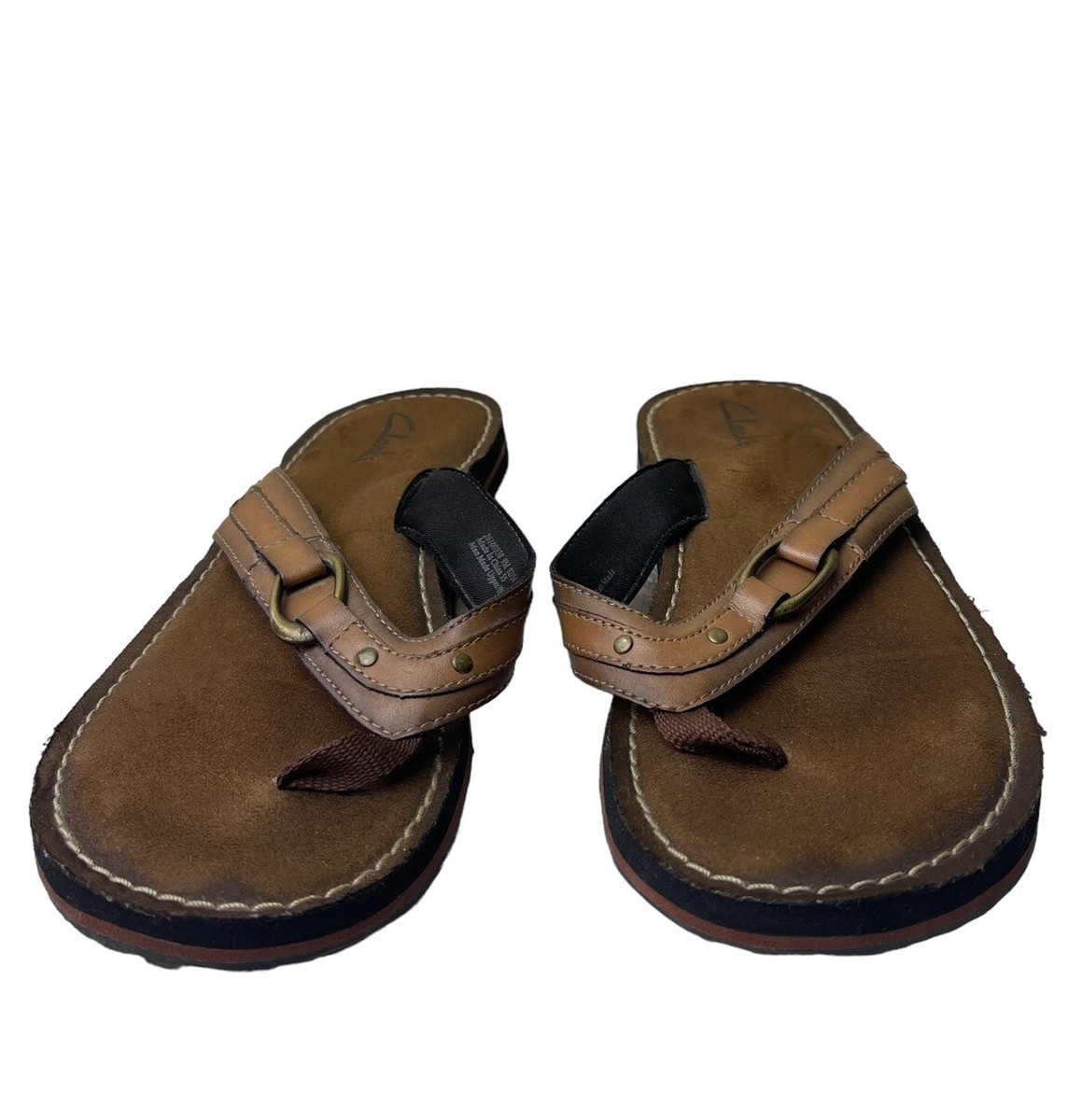 Clarks Fenner Nerice Synthetic Leather Flip Flops Brown