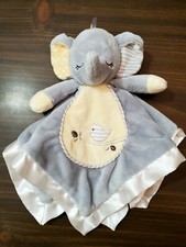 Douglas Lil Snugglers Lovey Security Blanket Elephant Gray Yellow Satin Bind 15"