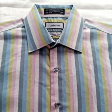 Claiborne Men Size L Multicolor Striped Wrinkle Free Dress Shirt 16.5, 34/35