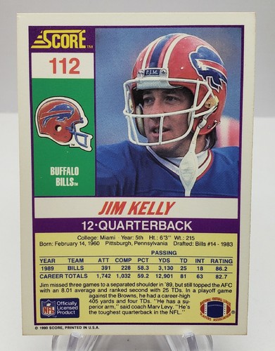 1990 Score Jim Kelly #112 Buffalo Bills - Hall of Fame Football Card - Picture 2 of 2