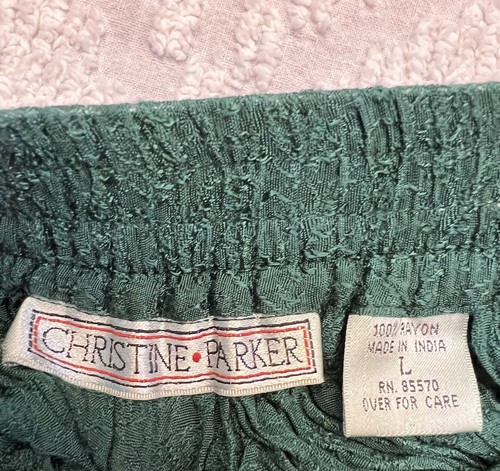 Vtg 90s Christie Parker Skirt Sz L Green Long Maxi Broomstick Crinkle Boho - Picture 3 of 8