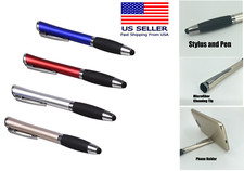 Stylus 4 In 1 Pen Black Ink Med Pnt Phone Holder Microfiber Tip New Multi-pack