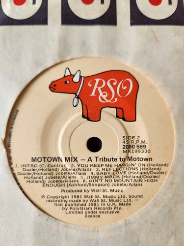 Various "Motown Mix - A Tribute To Motown" 1981 RSO Oz 7" 45RPM - Picture 2 of 2