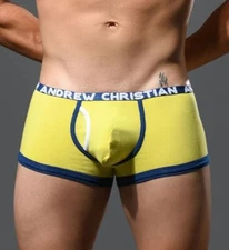 New Men's Andrew Christian Yellow Fly Tagless Boxer Brief w/Almost Naked  - Gay