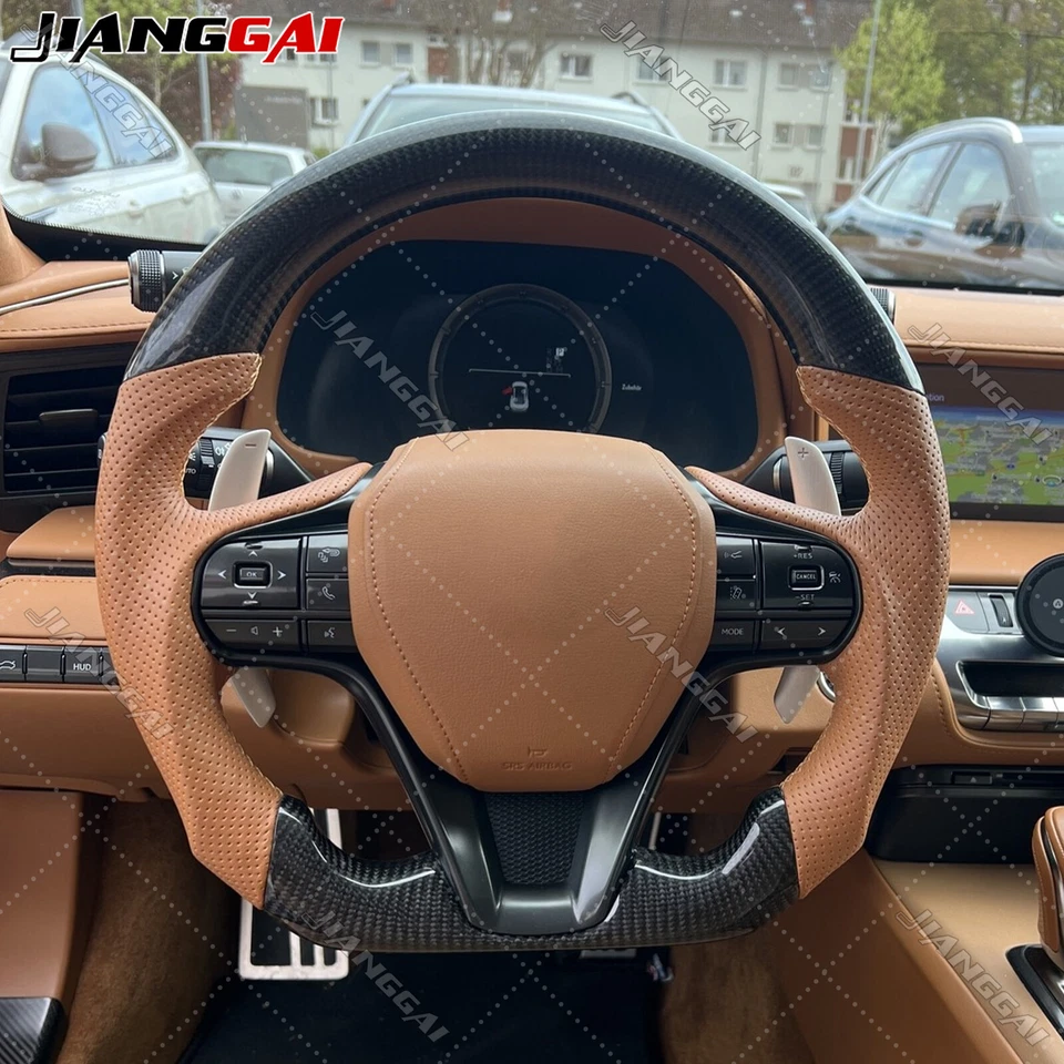 Volante de cuero perforado de fibra de carbono real apto para Lexus LC500 con calefacción Foto 2 de 4