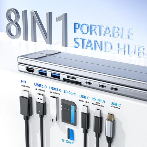 8 In 1 Laptop Stand USB C HUB Laptop Docking Station K8Q9 Support O2I5 U4U8 Y5V4