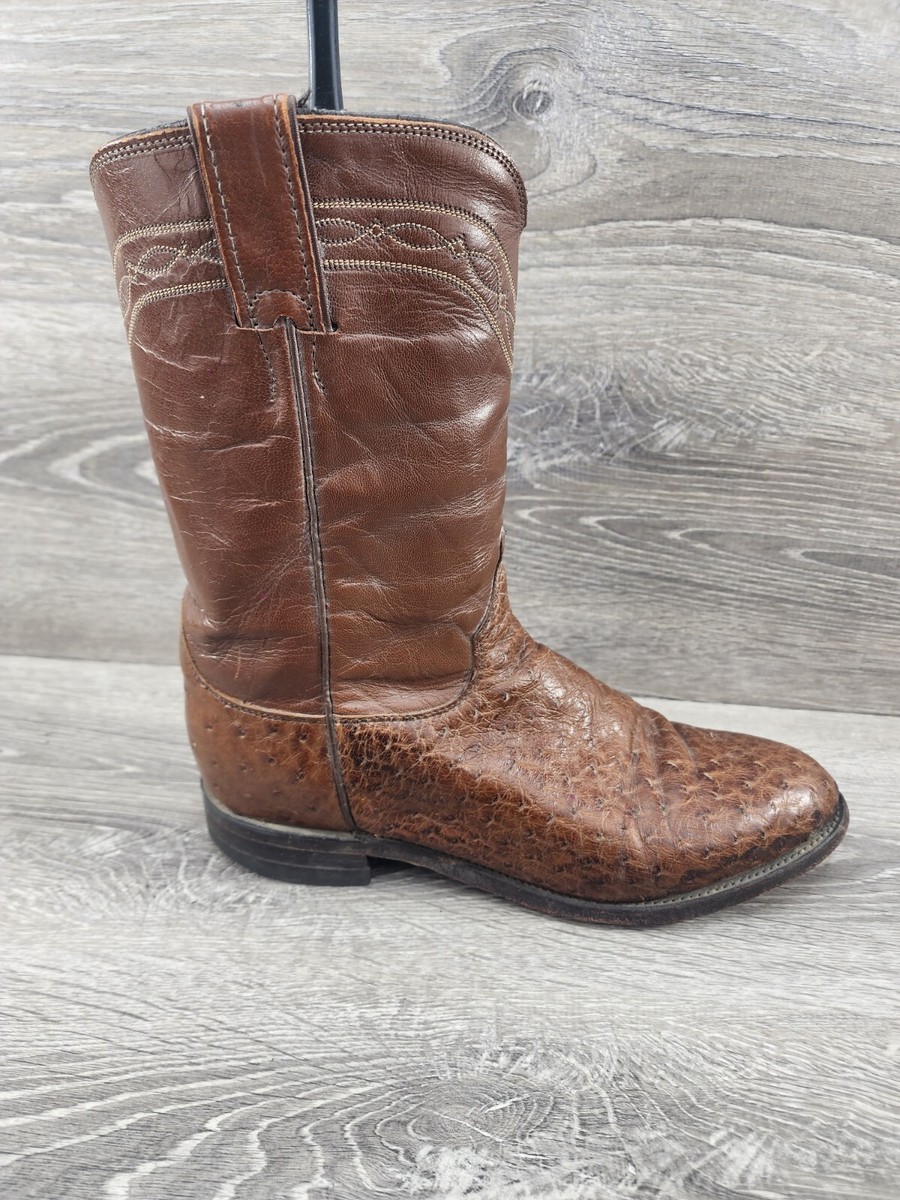Justin Mens 8.5 D Brown Ostrich Quill Leather Round Toe  display picture 3