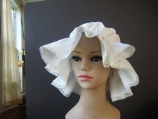 Vtg Victorian style lady nightcap bonnet w Lace  cotton fabric