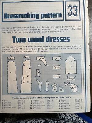 Dressmaking Pattern #33 Two Wool Dresses Sewing Pattern UnCut 