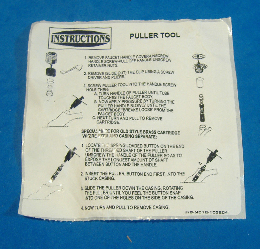 MOEN FAUCET CARTRIDGE PULLER TOOL WITH ADAPTER REMOVER PART PARTS MADE