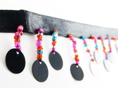 Beaded Fringe MultiColor Ombre Bead Black Round Paillettes Sewing Lamp Dance - Picture 2 of 3