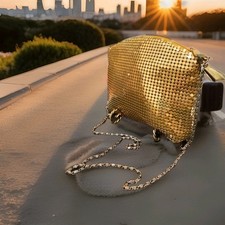 Vintage Mesh Link Deco Purse With Brass Braided Chain Strap