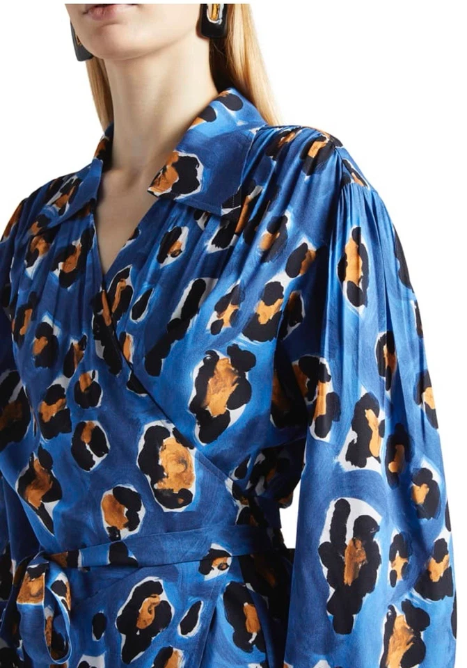 Marni - Camicia blu con stampa leopardata con colletto avvolgente taglia 46 XL - XXL - Immagine 3 di 4