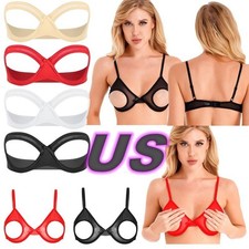 US Womens Lingerie Bras Nipple Split Bralette Bra Top Hollow Out Cage Brassiere